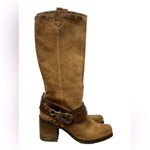 Jessica Simpson Suede Tall Heeled Western Brass Buckle Lansai Boots Women’s Sz 8
